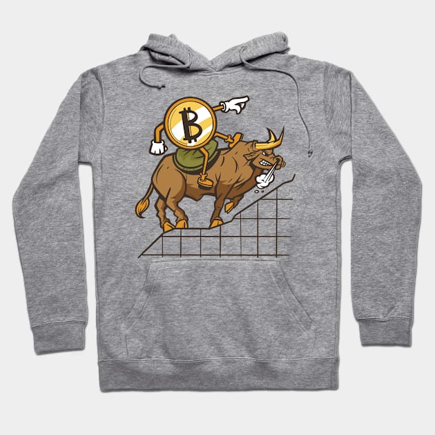 Bitcoin cartoon riding the bull Crypto Merch BTC Hoodie by Popculture Tee Collection